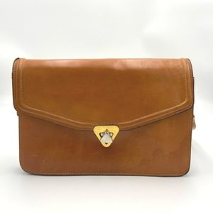 Vintage Brown Shoulder Bag with Gold Front Clip